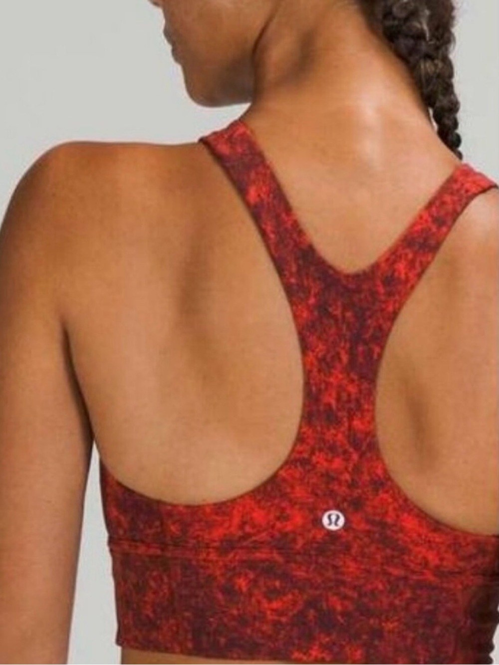 LULULEMON Wunder Train Longline Bra Size 8 Denim Wash Print Autumn Red Black - Picture 2 of 6